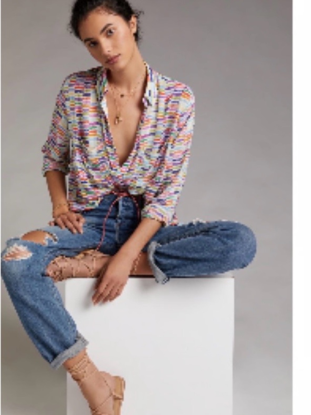 Pilcro Multicolor Striped Tie-Front Blouse